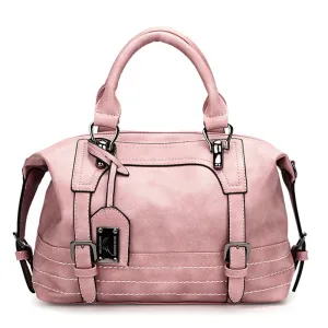 Women Leather Rivets Tassel Pink  Handbag