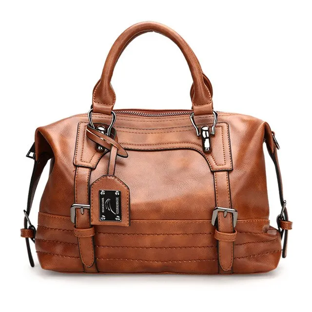 Women Leather Rivets Tassel Pink  Handbag