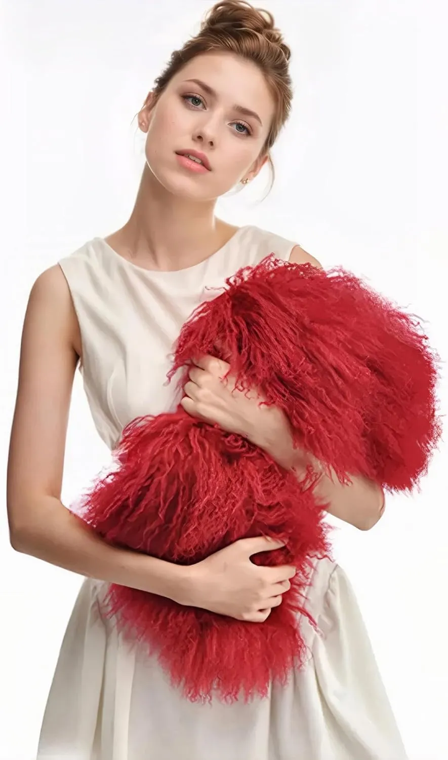 Women Luxury Real Lamb Mongolian Flush Wool Fur With Genuine Leather Handles Handbag