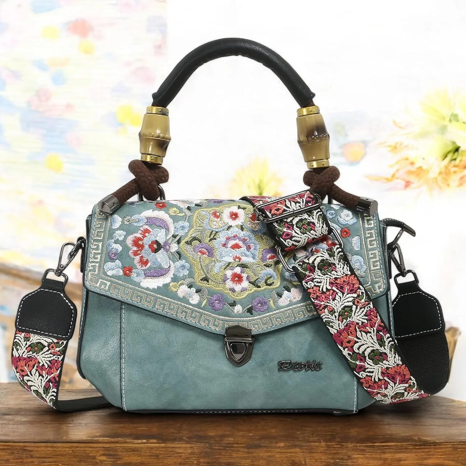 Women Satchel Vintage Retro Embroidery Sling Bag