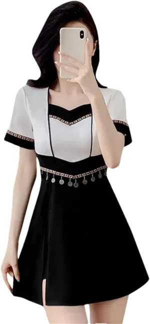 Women Two Piece Set For Chinese Style Slim Fit Style Black Skirt Set