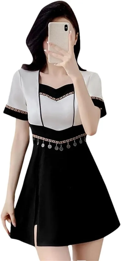 Women Two Piece Set For Chinese Style Slim Fit Style Black Skirt Set