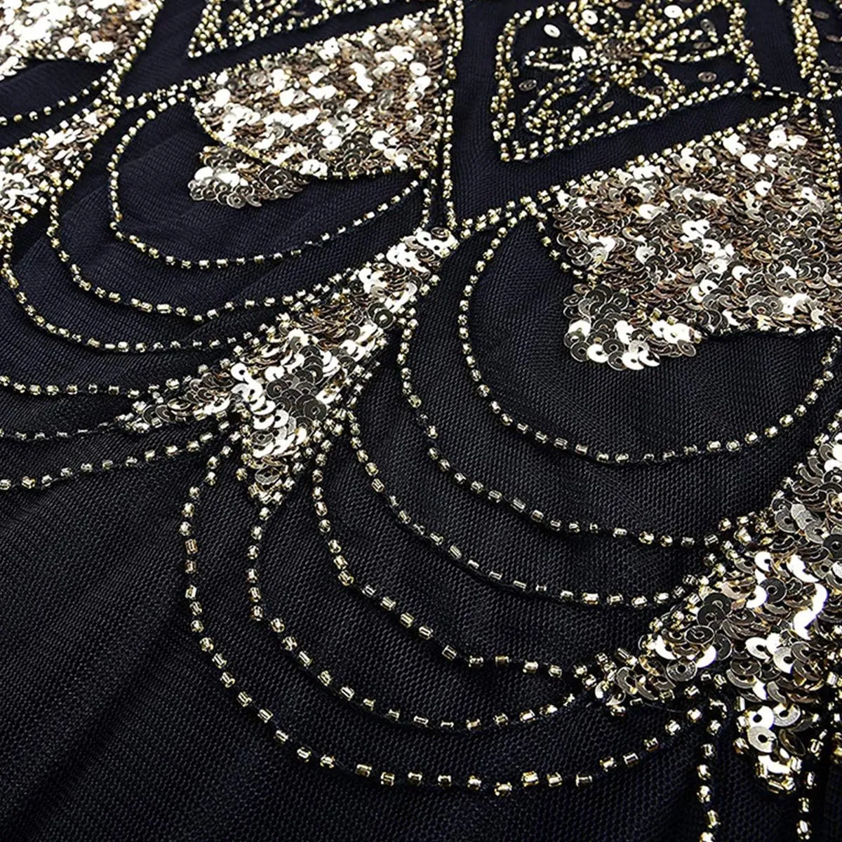 Women Vintage 1920s Gatsby Flapper Evening Party Dress V Neck Art Deco Sequins Mermaid Hem Cocktail Formal Long Maxi Gown