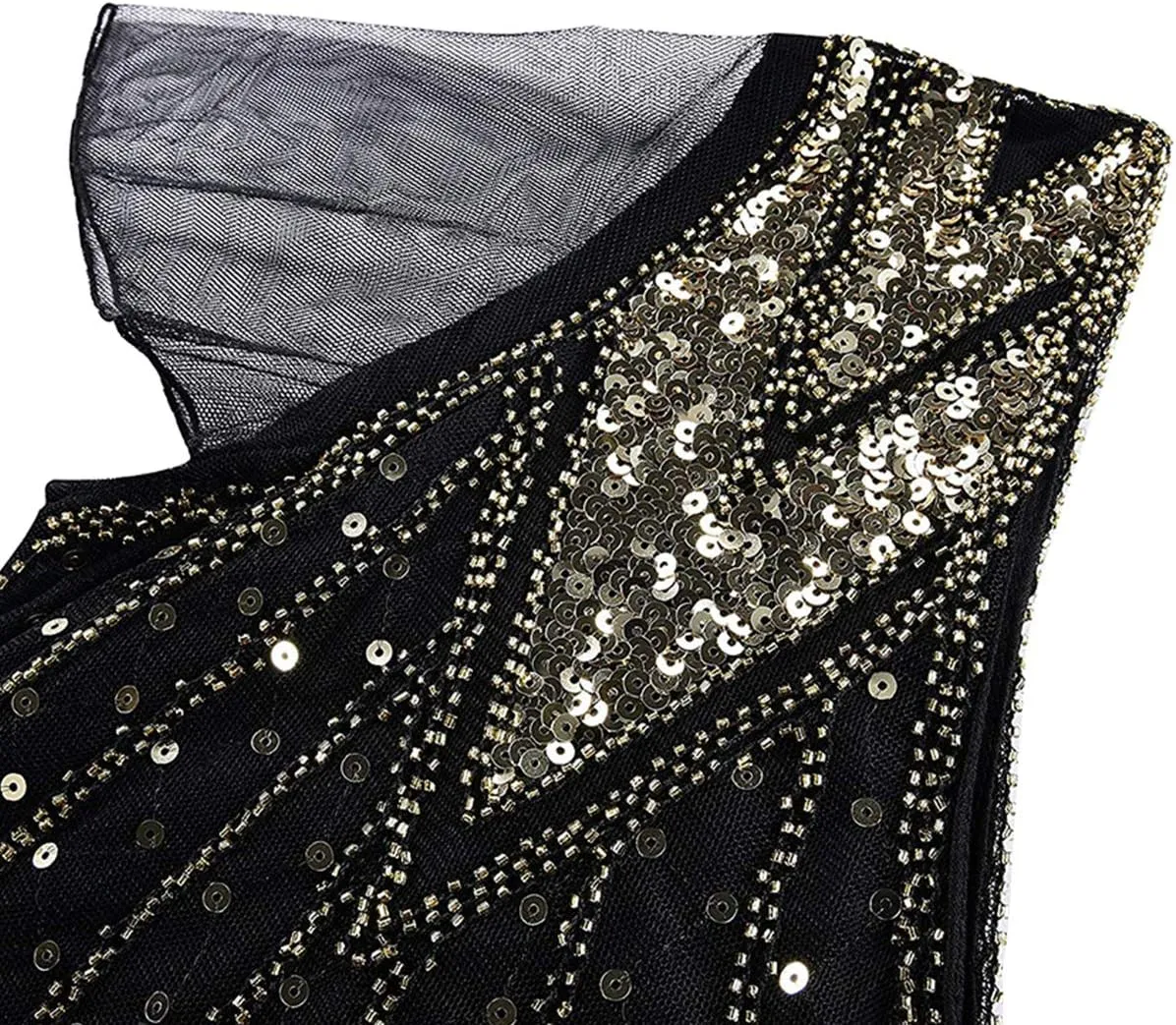 Women Vintage 1920s Gatsby Flapper Evening Party Dress V Neck Art Deco Sequins Mermaid Hem Cocktail Formal Long Maxi Gown