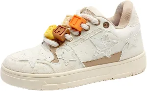 Women Y2K Platform Sneakers, Retro Star Patch Streetwear, Unique Lace Blocks Charms Height Boost Trainers Couple Match