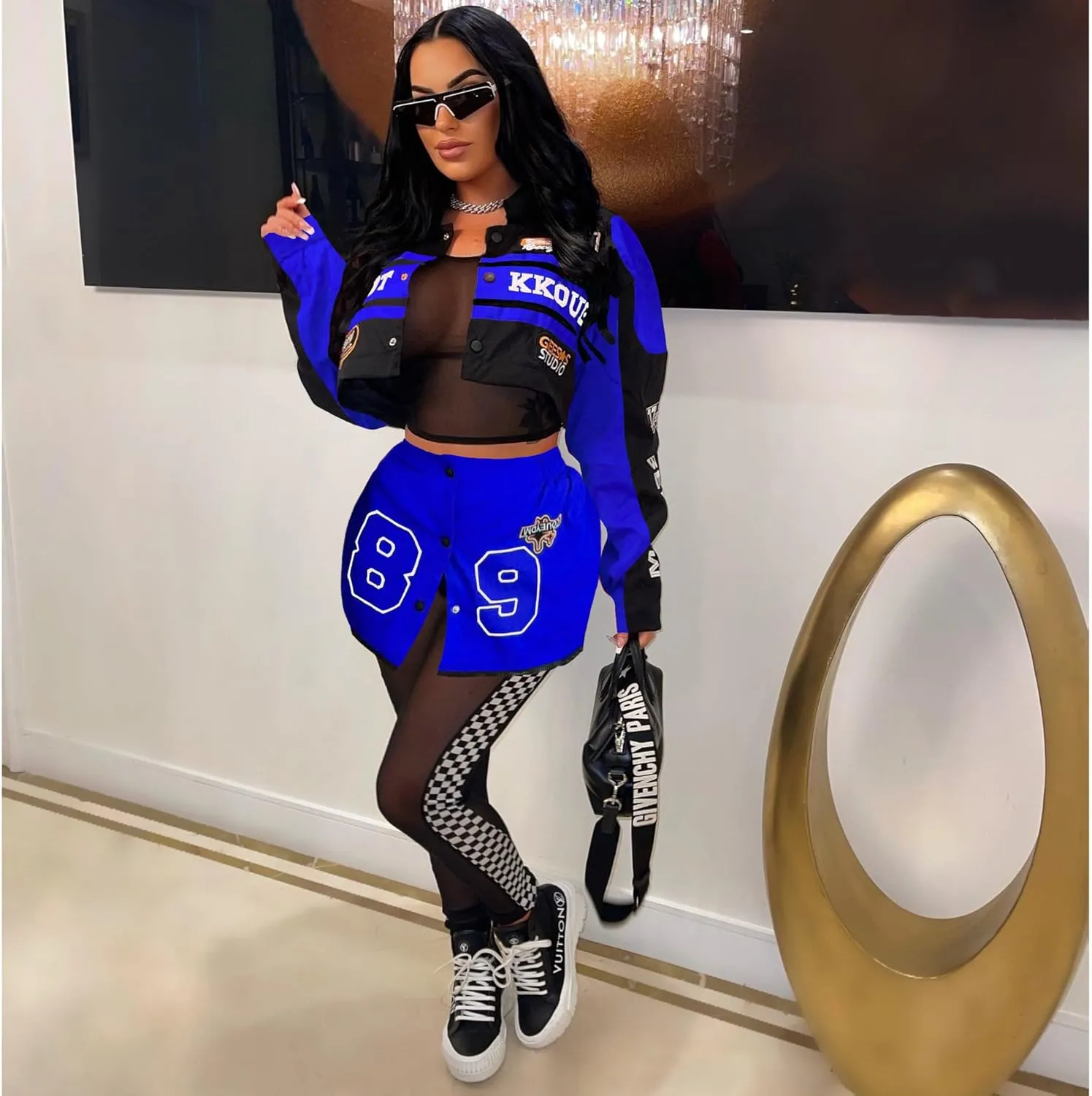Women's 2 Piece Outfits Long Sleeve Crop Jacket Top Bodycon Mini Skirt Set Y2k Streetwear Birthday Club Outfits