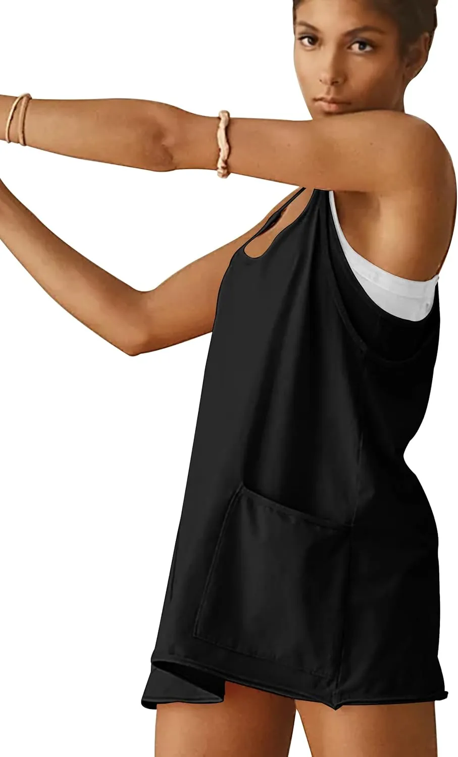 Womens Athletic Dress Hot Shot Mini Dress Built in Shorts Summer Workout Romper Dress 2025 Trendy Outfit