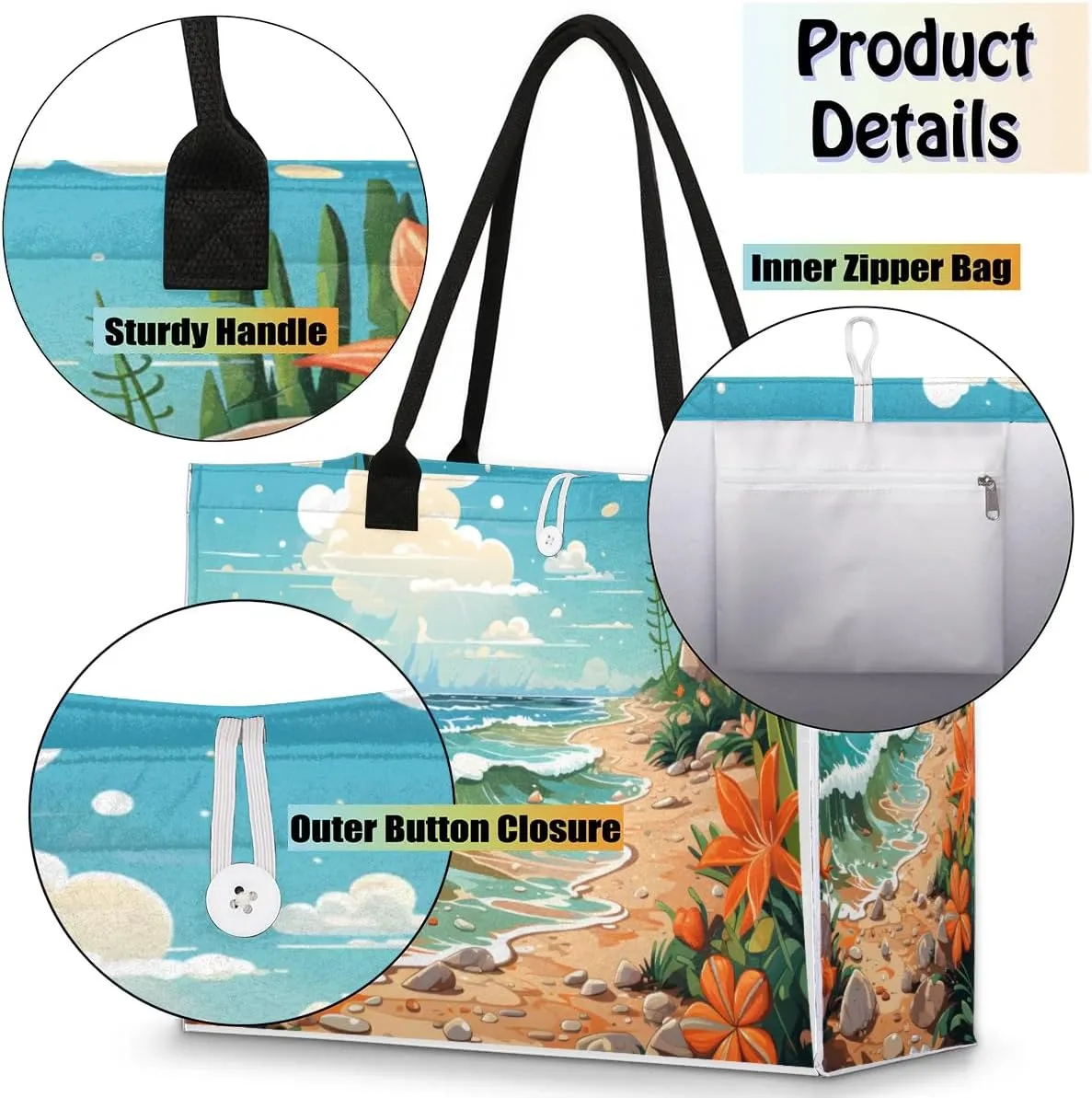 Womens Birthday Gifts Tote Bag Beach Waves Ocean Beach Bags for Women Handbags