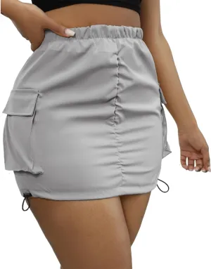Women's Cargo Skirt Y2k High Waisted Pencil Bodycon Mini Skirts for Women Sexy Trendy Drawstring Ruched Cute