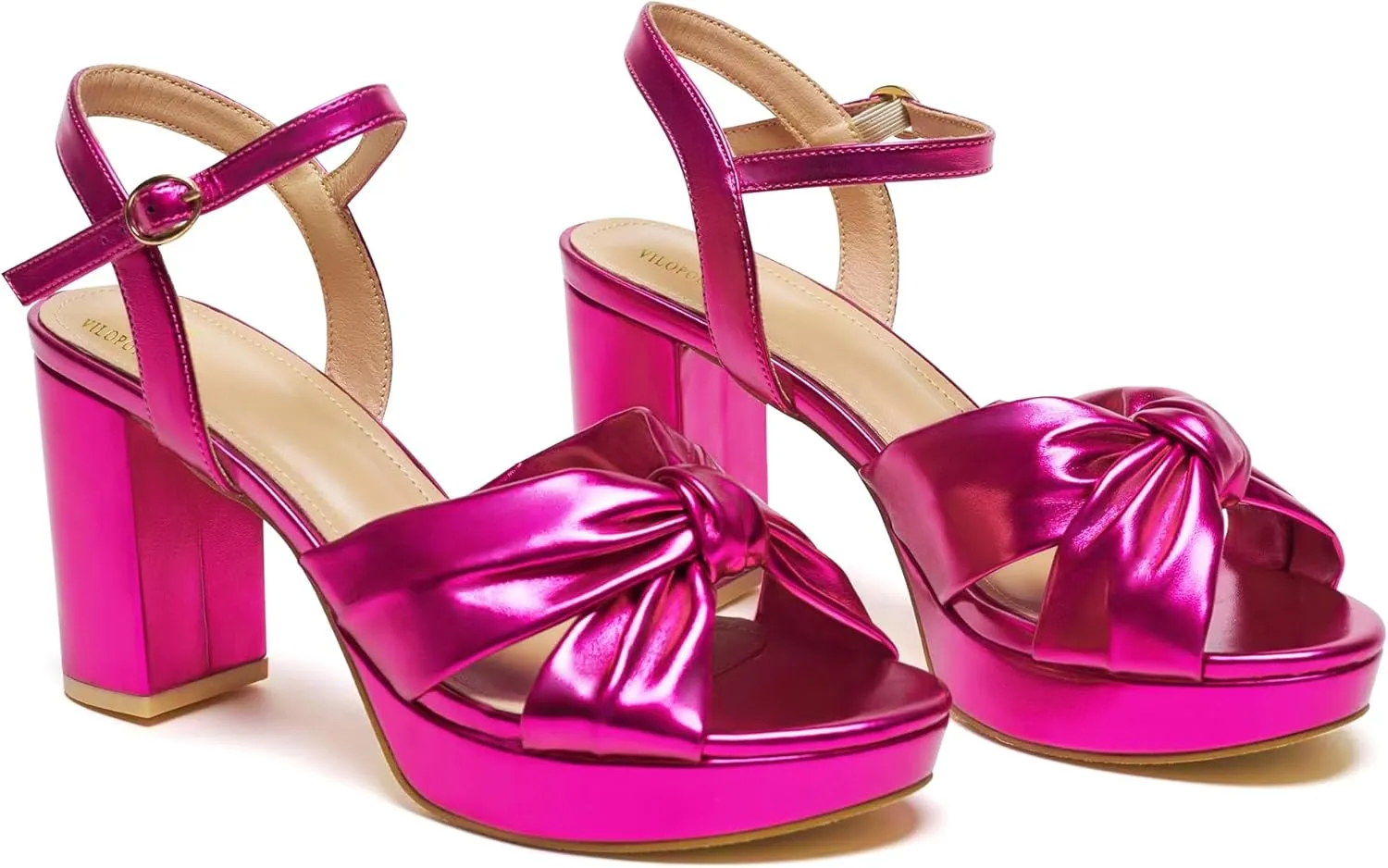 Women's Chunky Platform Heels with Adjustable Ankle Strap - Open Toe Bowknot Block Heel Strappy Sandals, Wedding Party Dressy Shoes Summer Sandals