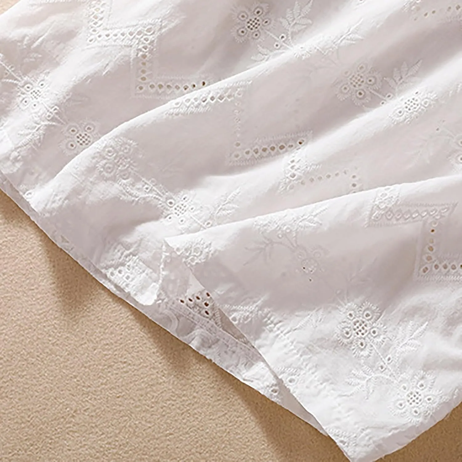 Women's Cotton Linen Embroidered Shirt Tops Boho 3/4 Sleeeve Tunic Top Dressy Elegant Blouse
