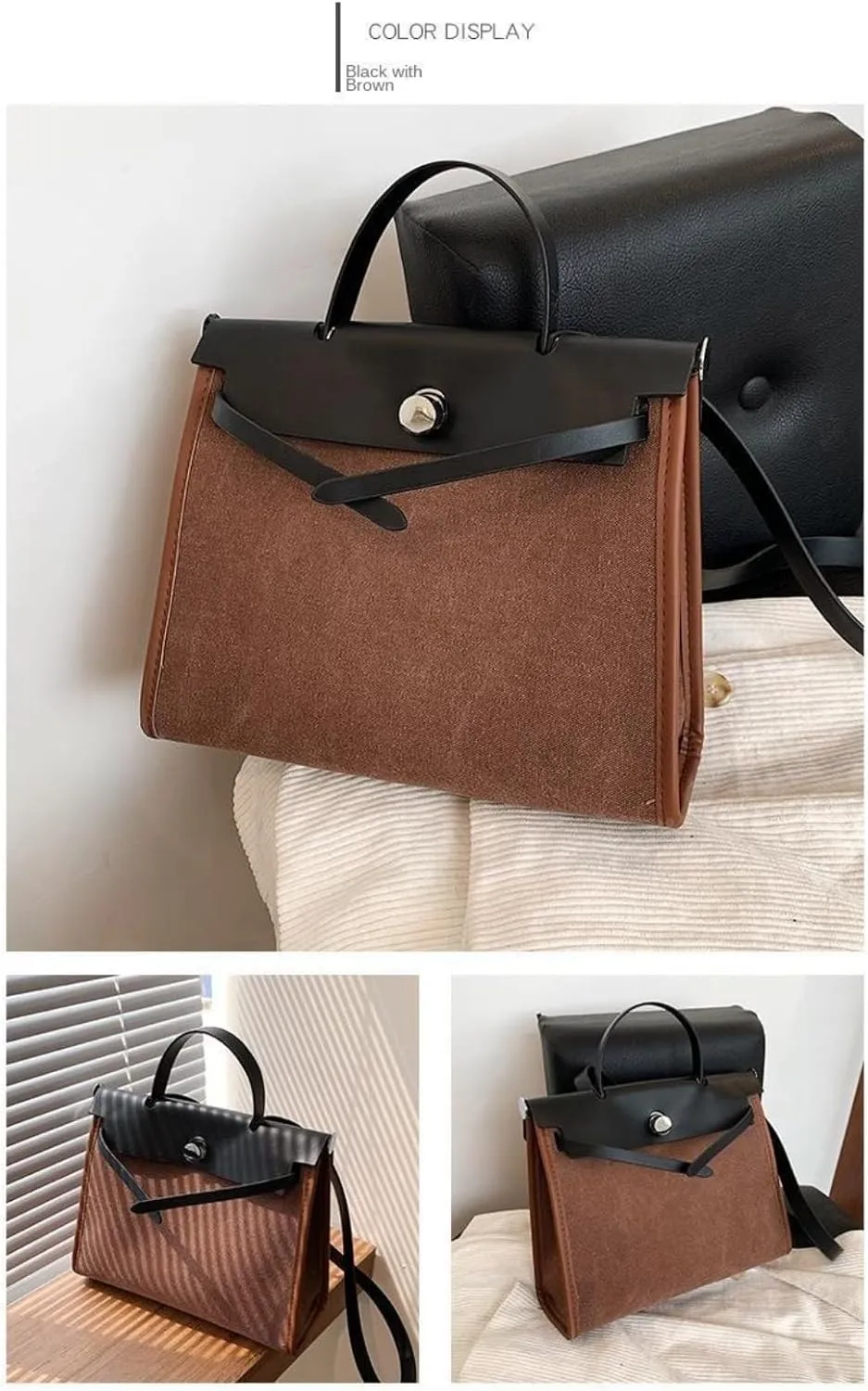 Women's Euro Canvas Tote Bag - 3-Way Adjustable (Crossbody/Shoulder/Hand) for Work & Retro, Spacious   Zip Pouch, 2025 Gift