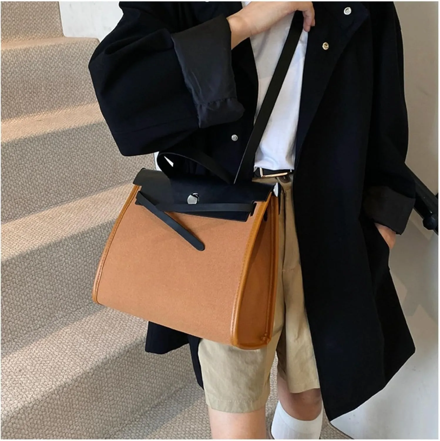 Women's Euro Canvas Tote Bag - 3-Way Adjustable (Crossbody/Shoulder/Hand) for Work & Retro, Spacious   Zip Pouch, 2025 Gift