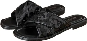 Women's Glitter Sequins Leather Slides Sandals Fashion Comfortable Open Round Toe Slip On Flat Bohemian Summer Dressy Slippers for Outdoor Beach Party Prom