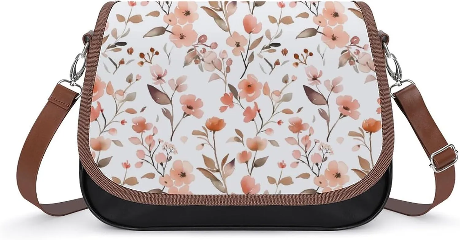Women's Handbag Peach Flowers Floral Patterns Satchel Bag Leather Crossbody Bag Waterproof Messenger Bag