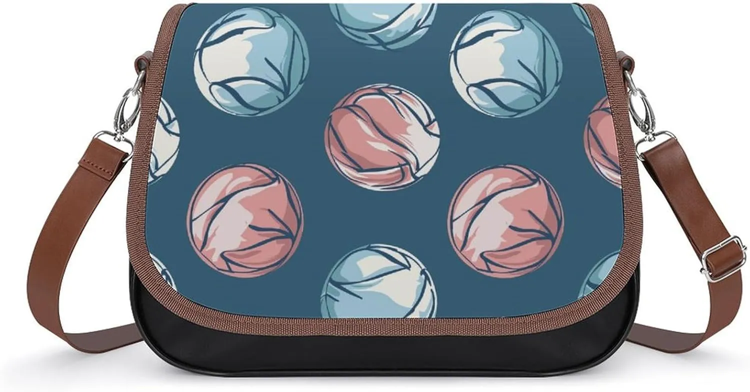 Women's Handbag Volleyball Patterns Satchel Bag Leather Crossbody Bag Waterproof Messenger Bag