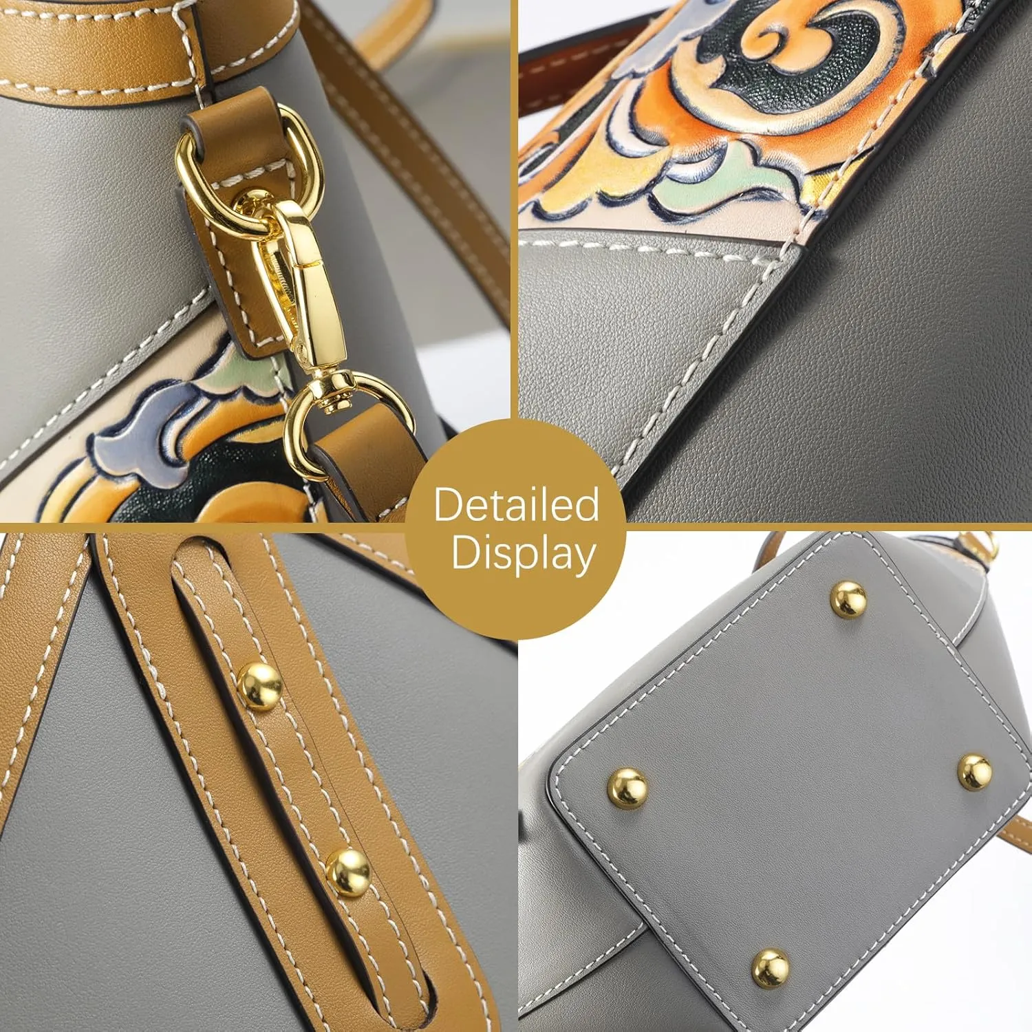 Women's Leather Tote Bag & Large Capacity Hand-Carved Cloud Design, Full-Grain Cowhide
