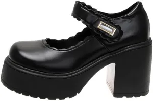 Women's Platform Mary Janes Heart Cat Buckle Rivets Ankle Lolita Gothic Princess Platform Pumps Patent Leather Thorn Vintage Traditional Embroidery Upper Dress Shoes