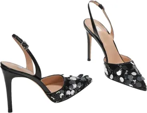 Women's Single Strap Sandals, Sequined Pointed Toe Thin Heel Luxury