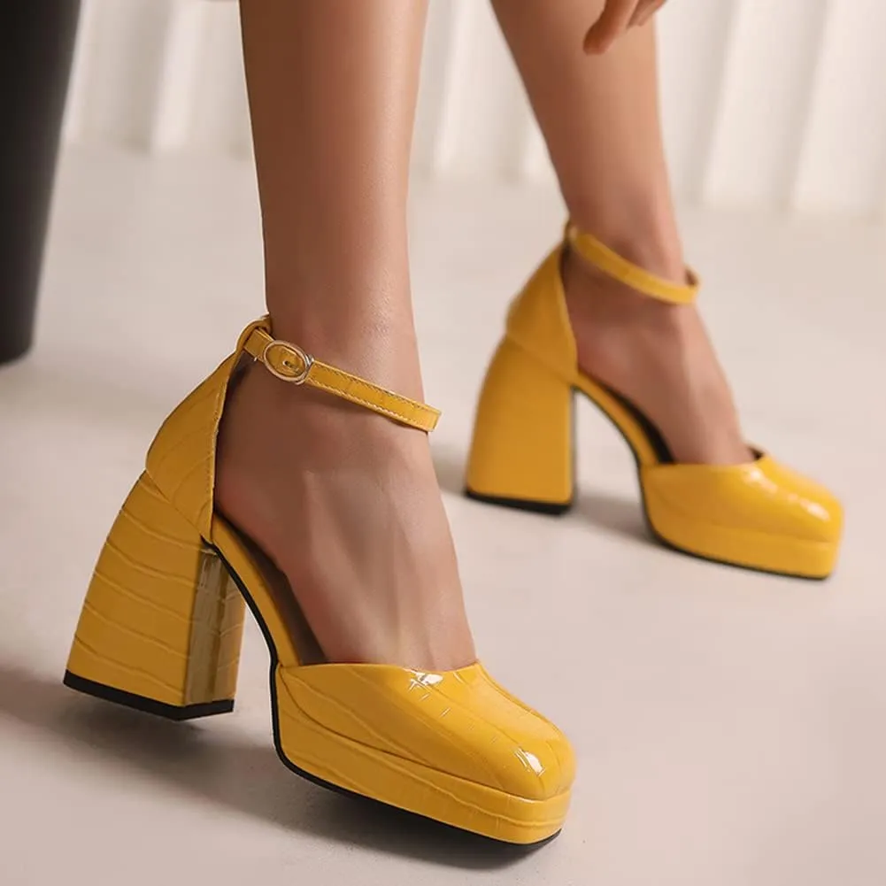 Women's Sparkly Platform Heels Chunky High Heel Sandals Sequined Cloth Sandals
