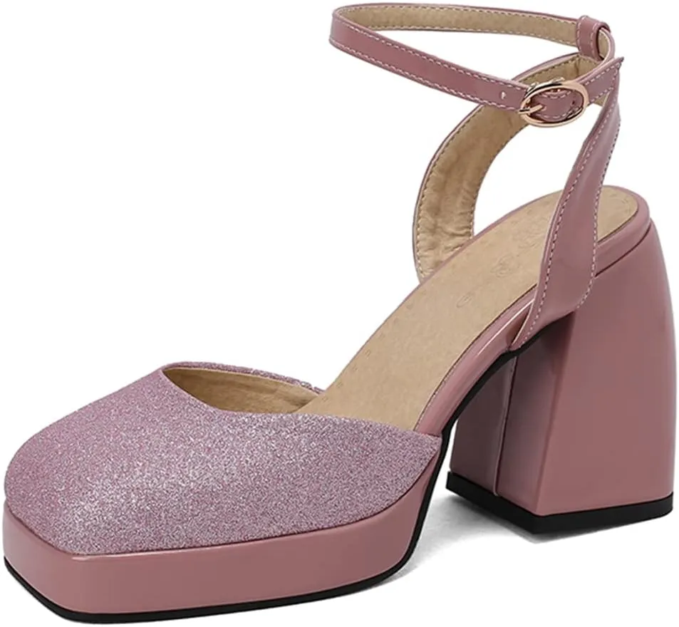Women's Sparkly Platform Heels Chunky High Heel Sandals Sequined Cloth Sandals