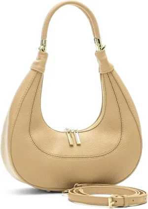 Women's Structured Faux Leather Half Moon Shoulder Bag with Top Handle and Long Strap – Selene