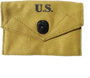 WW2 US Army Military Cotton Canvas Belt Webbing with WW2 U.S Army First Aid Pouch with Hook M1 Set SEMS M1943 - Khaki