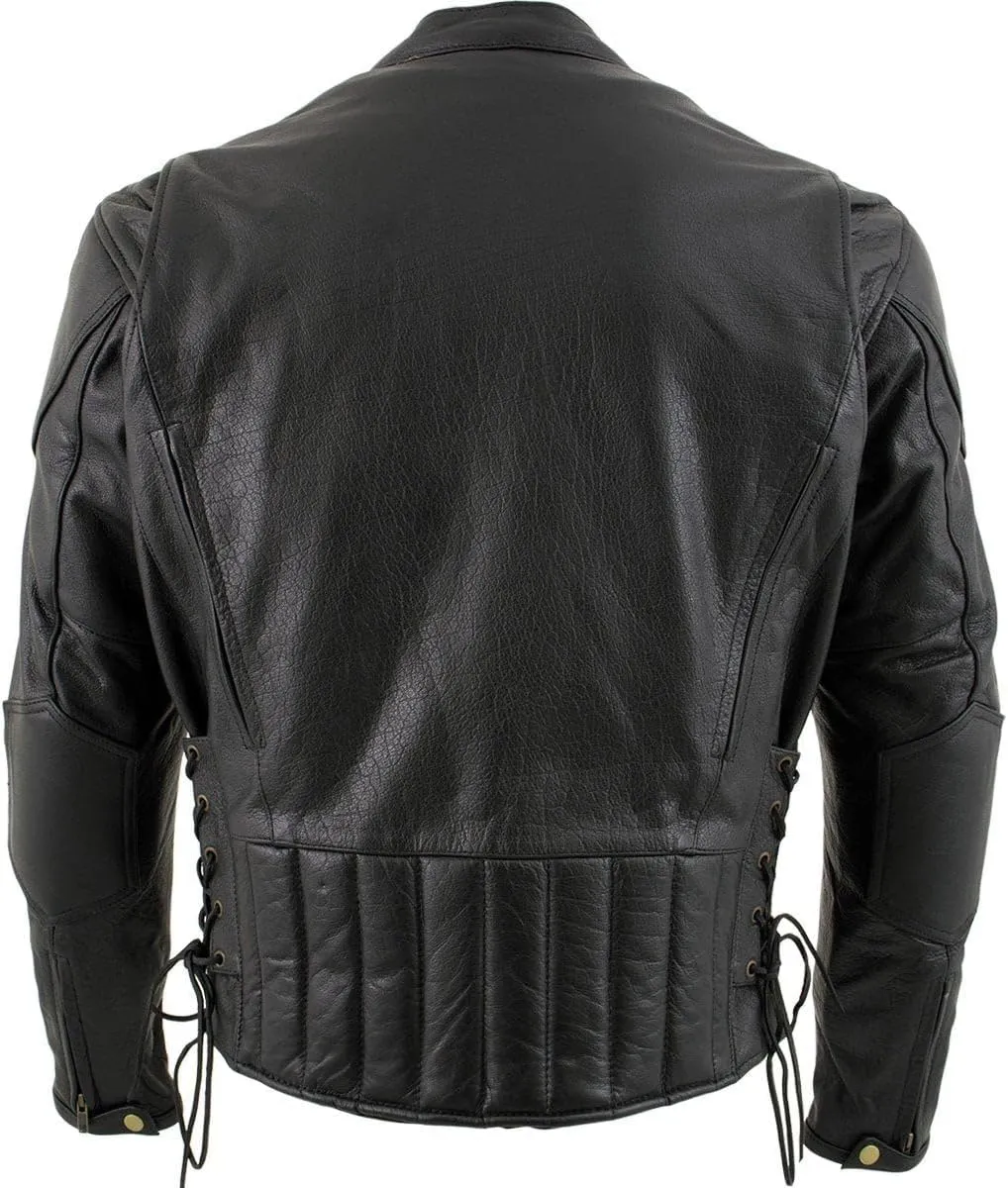Xelement B7201 'Speedster' Men's Black Top Grade Leather Motorcycle Jacket
