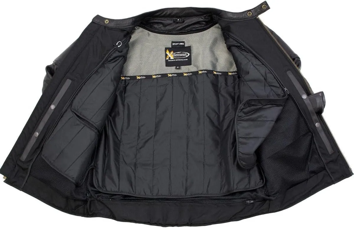 Xelement B7201 'Speedster' Men's Black Top Grade Leather Motorcycle Jacket