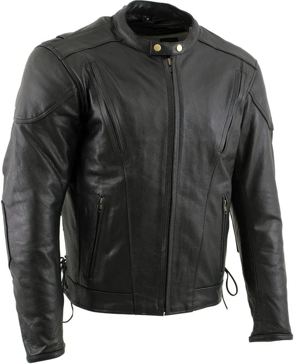 Xelement B7201 'Speedster' Men's Black Top Grade Leather Motorcycle Jacket
