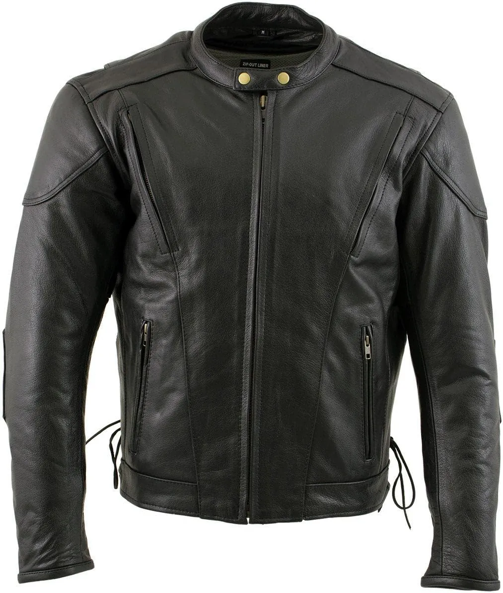 Xelement B7201 'Speedster' Men's Black Top Grade Leather Motorcycle Jacket