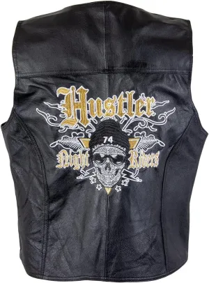 Xelement HSVT 240 Hustler Classic Motorcycle Leather Vest For Men with Skull Embroidery - Premium Genuine Biker Club Gilet