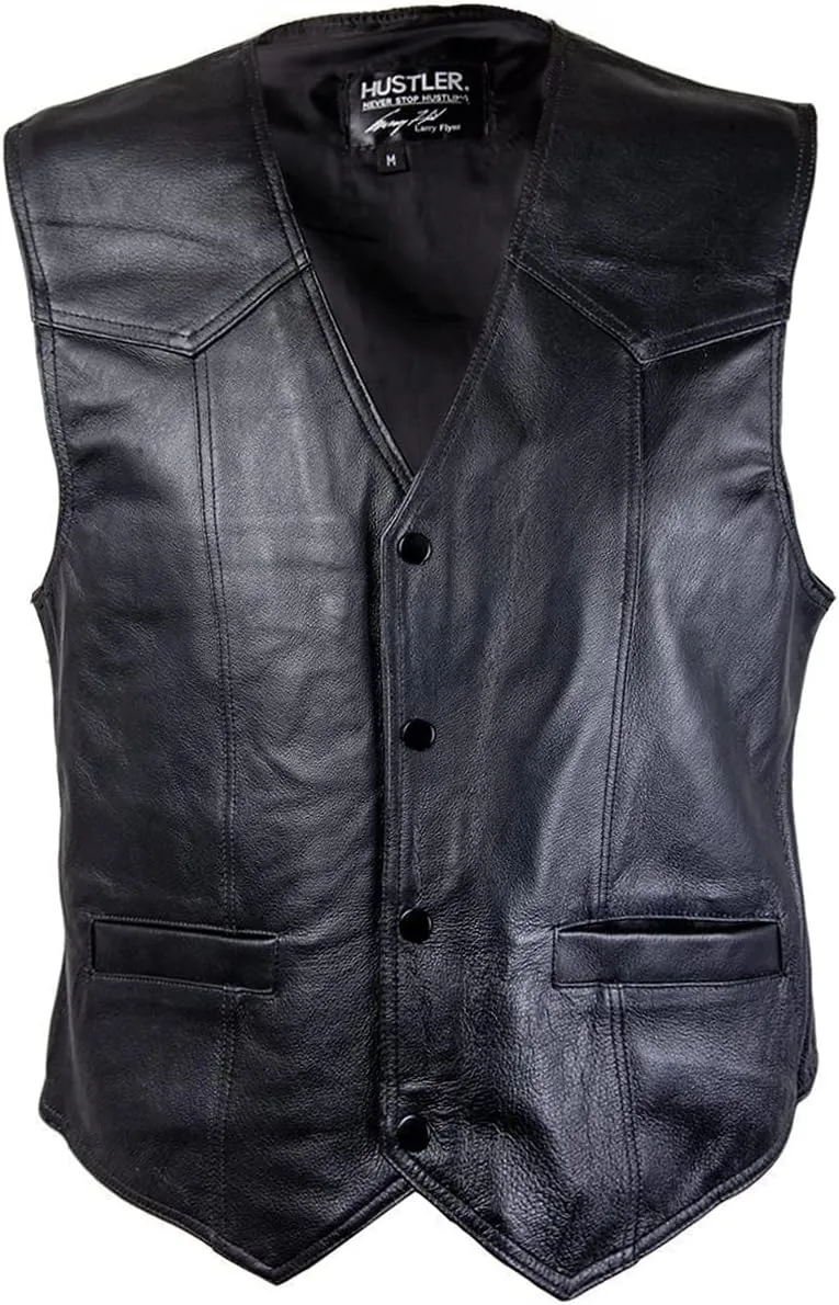 Xelement HSVT 240 Hustler Classic Motorcycle Leather Vest For Men with Skull Embroidery - Premium Genuine Biker Club Gilet