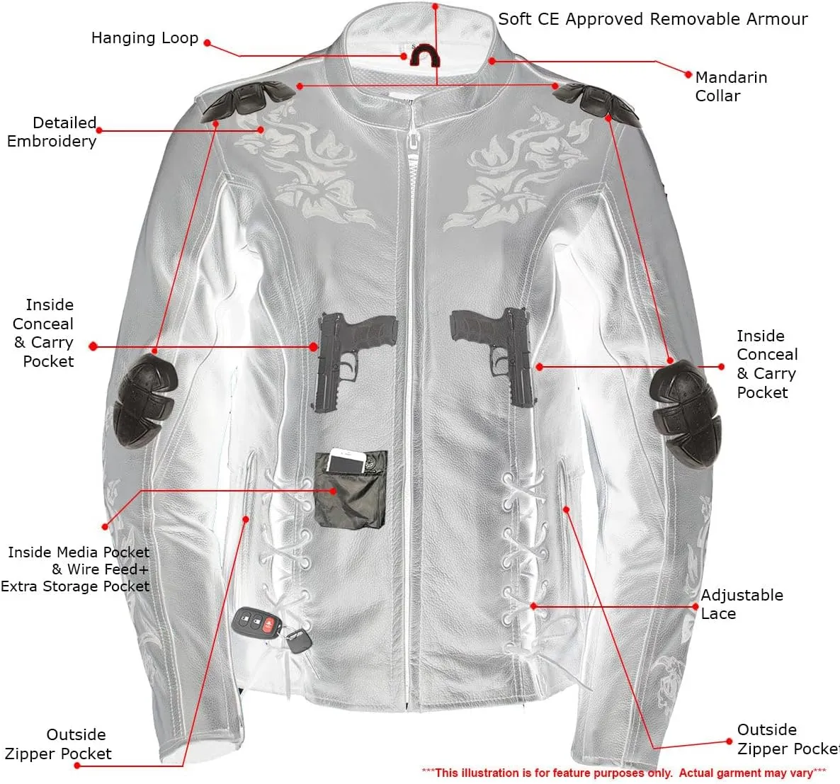 Xelement XS2030 'Gemma' Women's Leather Street Bike Motorcycle Jacket