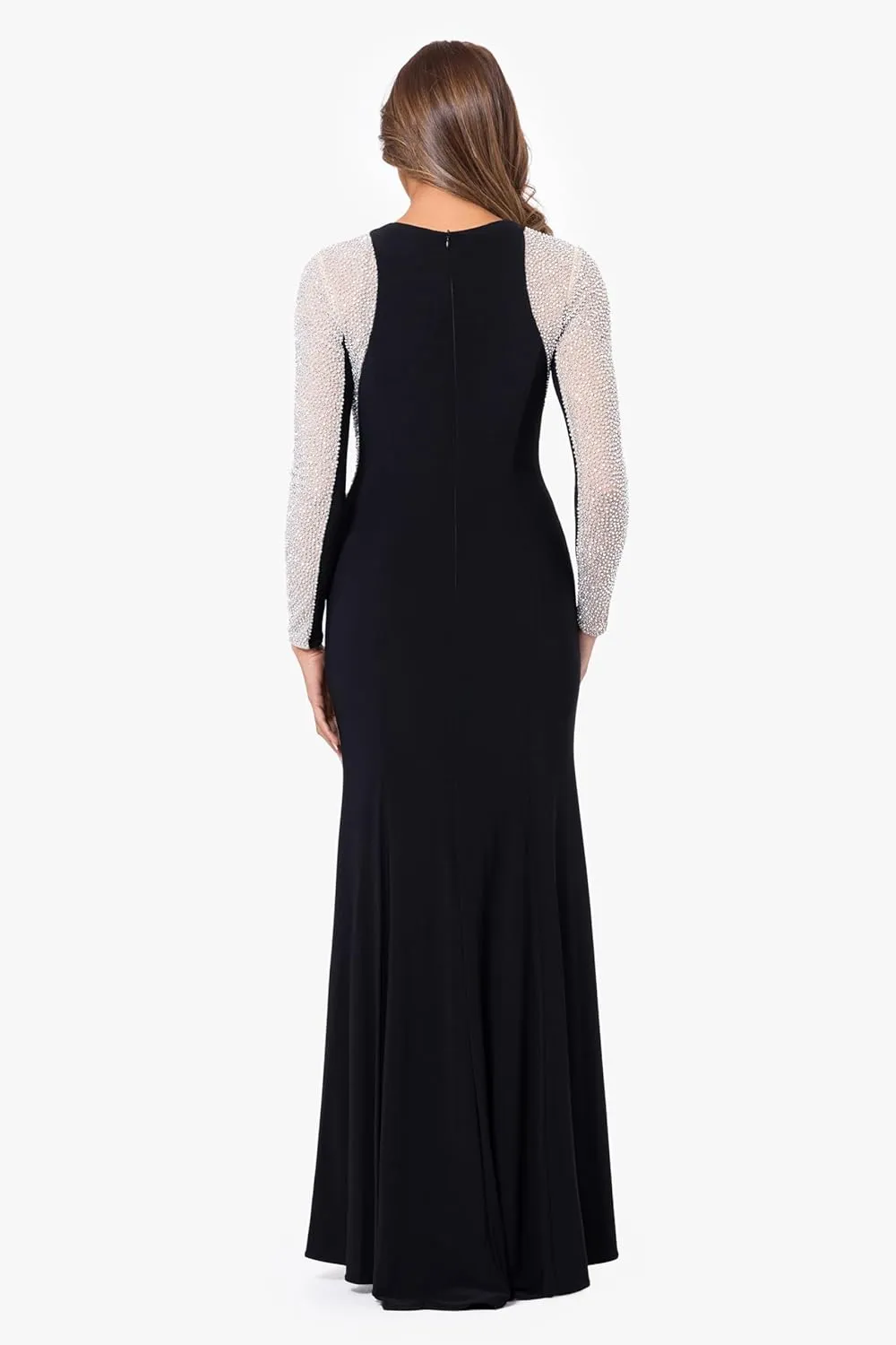 Xscape Women's Long Sleeve Beaded Contour Gown