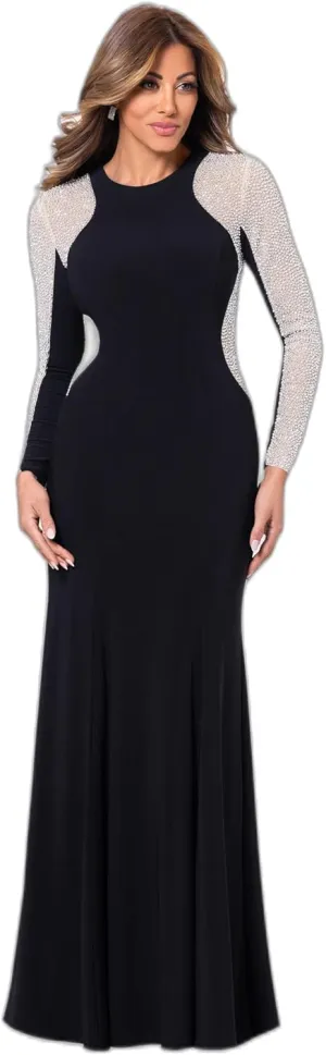 Xscape Women's Long Sleeve Beaded Contour Gown