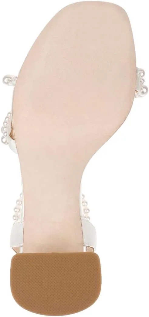 XYD Women's Pearl Strappy Bridal Open Toe Sandals Block High Heels Ankle Strap Dress Prom Cocktail Shoes