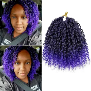 Yanky Twists Crochet Braids Hair 8 Inch Ombre Purple Pre-twisted Passion Twist Crochet Hair Pre Looped Mini Spring Twists Crochet Hair Short Passion Twist Crochet Hair for Black Women (8in, 1B/Purple)