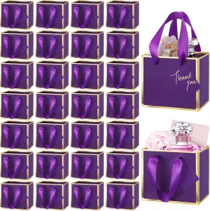 Yeaqee 50 Pcs Mini Metallic Foil Gift Bags with Handles 4x4. 75x2. 25'' Tiny Thank You Favor Bag Bulk with Tag for Father's Day Graduation Wedding Birthday Bridal Shower Party Favor(Purple, Gold)