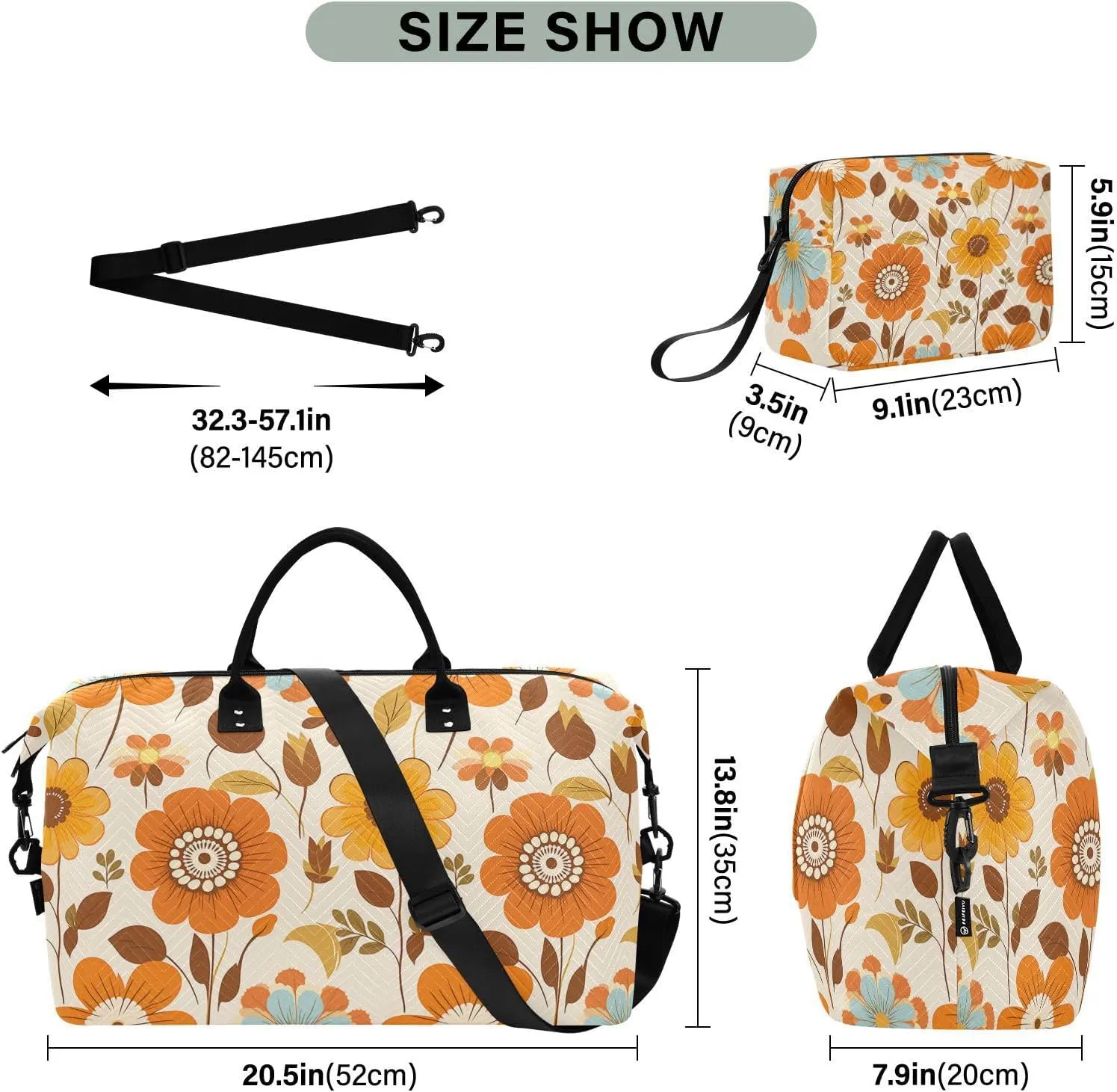 Yellow and Blue Flower Travel Duffle Bag,Large Weekender Travel Bag for Women Men Waterproof Luggage Bag with Trolley Sleeve,Airplane Travel Essentials for Flying