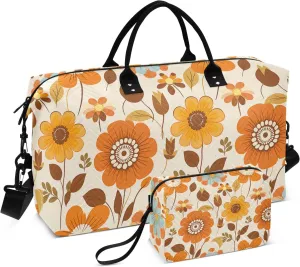 Yellow and Blue Flower Travel Duffle Bag,Large Weekender Travel Bag for Women Men Waterproof Luggage Bag with Trolley Sleeve,Airplane Travel Essentials for Flying