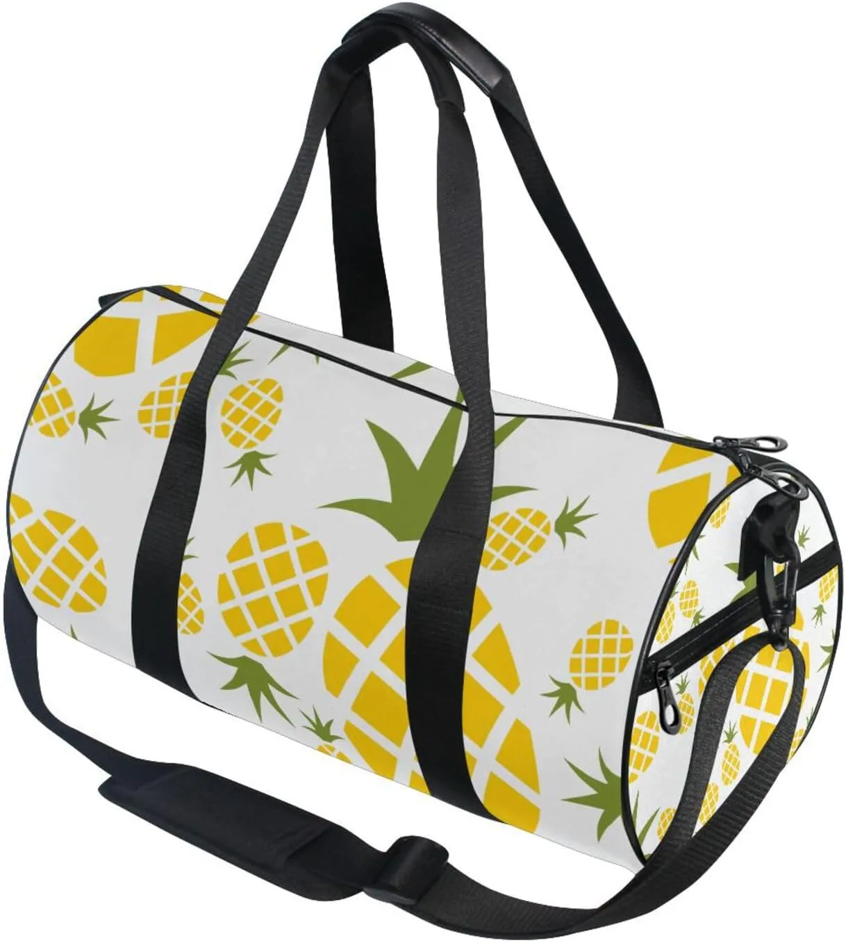 Yellow Pineapples Seamless Pattern on White Portable Gym Bag, Travel Bag, Luggage bag, Sports Bag, Toiletry Bag with Handles, Detachable Shoulder Strap 17.6 x 9 x 9 inch