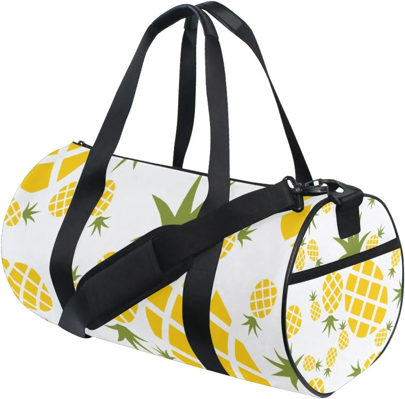 Yellow Pineapples Seamless Pattern on White Portable Gym Bag, Travel Bag, Luggage bag, Sports Bag, Toiletry Bag with Handles, Detachable Shoulder Strap 17.6 x 9 x 9 inch