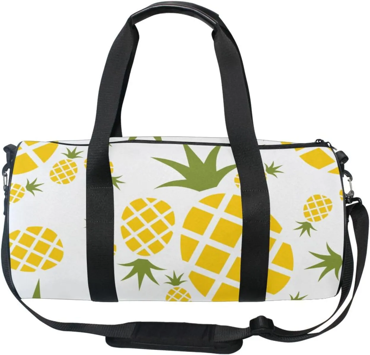 Yellow Pineapples Seamless Pattern on White Portable Gym Bag, Travel Bag, Luggage bag, Sports Bag, Toiletry Bag with Handles, Detachable Shoulder Strap 17.6 x 9 x 9 inch