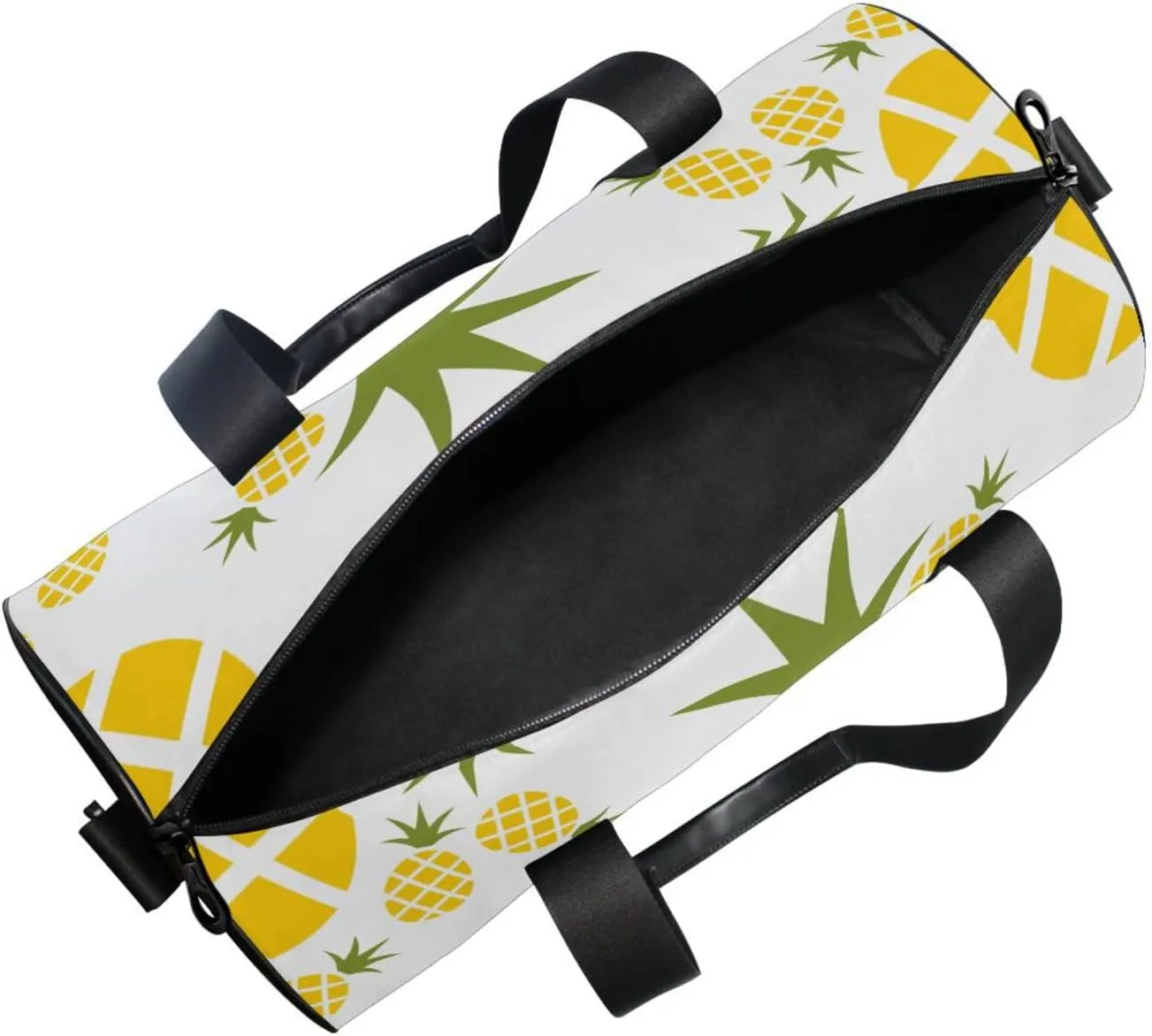 Yellow Pineapples Seamless Pattern on White Portable Gym Bag, Travel Bag, Luggage bag, Sports Bag, Toiletry Bag with Handles, Detachable Shoulder Strap 17.6 x 9 x 9 inch