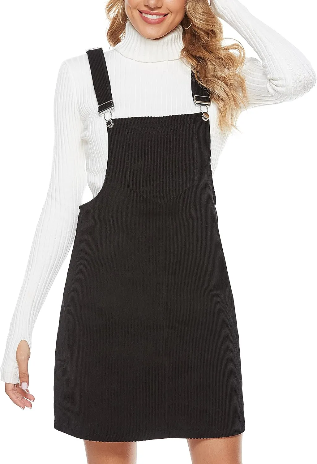 Yeokou Womens Casual Corduroy Bib Knee Length Overalls Pinafore Midi Dress Jumpsuit