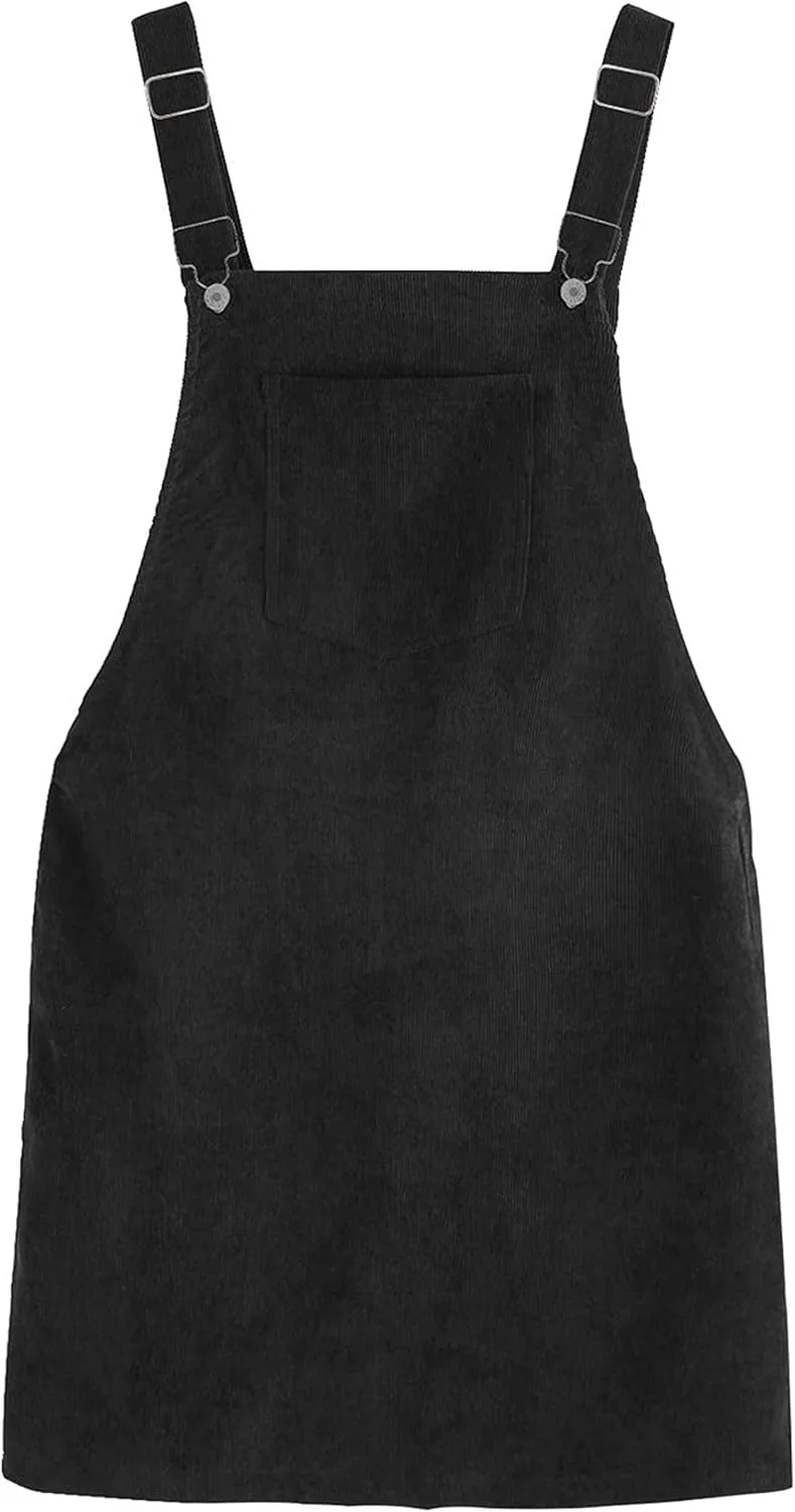 Yeokou Womens Casual Corduroy Bib Knee Length Overalls Pinafore Midi Dress Jumpsuit