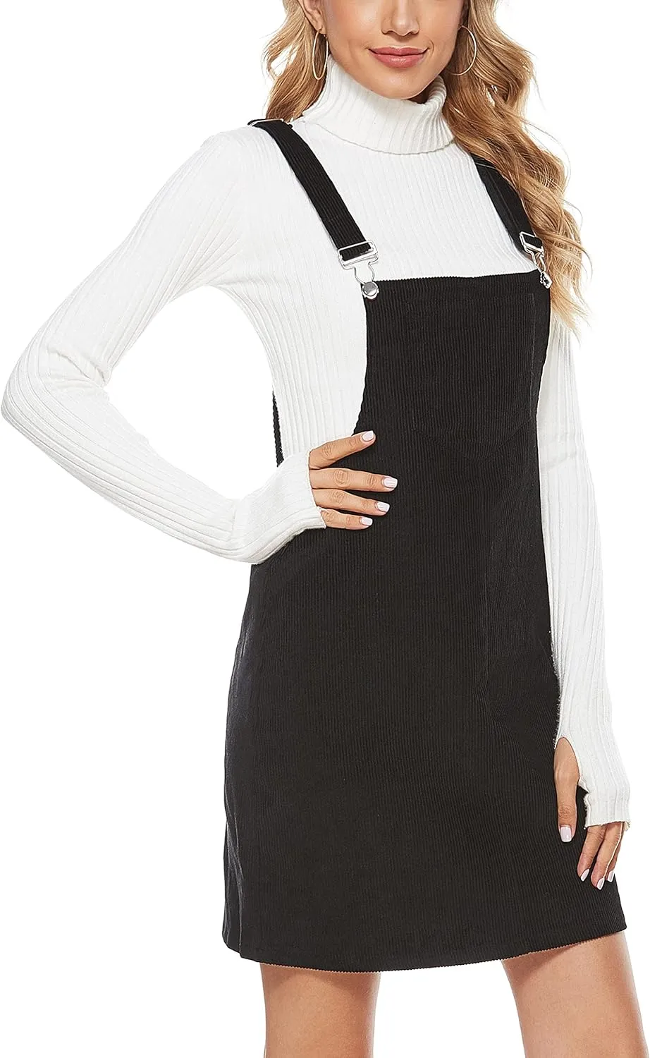 Yeokou Womens Casual Corduroy Bib Knee Length Overalls Pinafore Midi Dress Jumpsuit