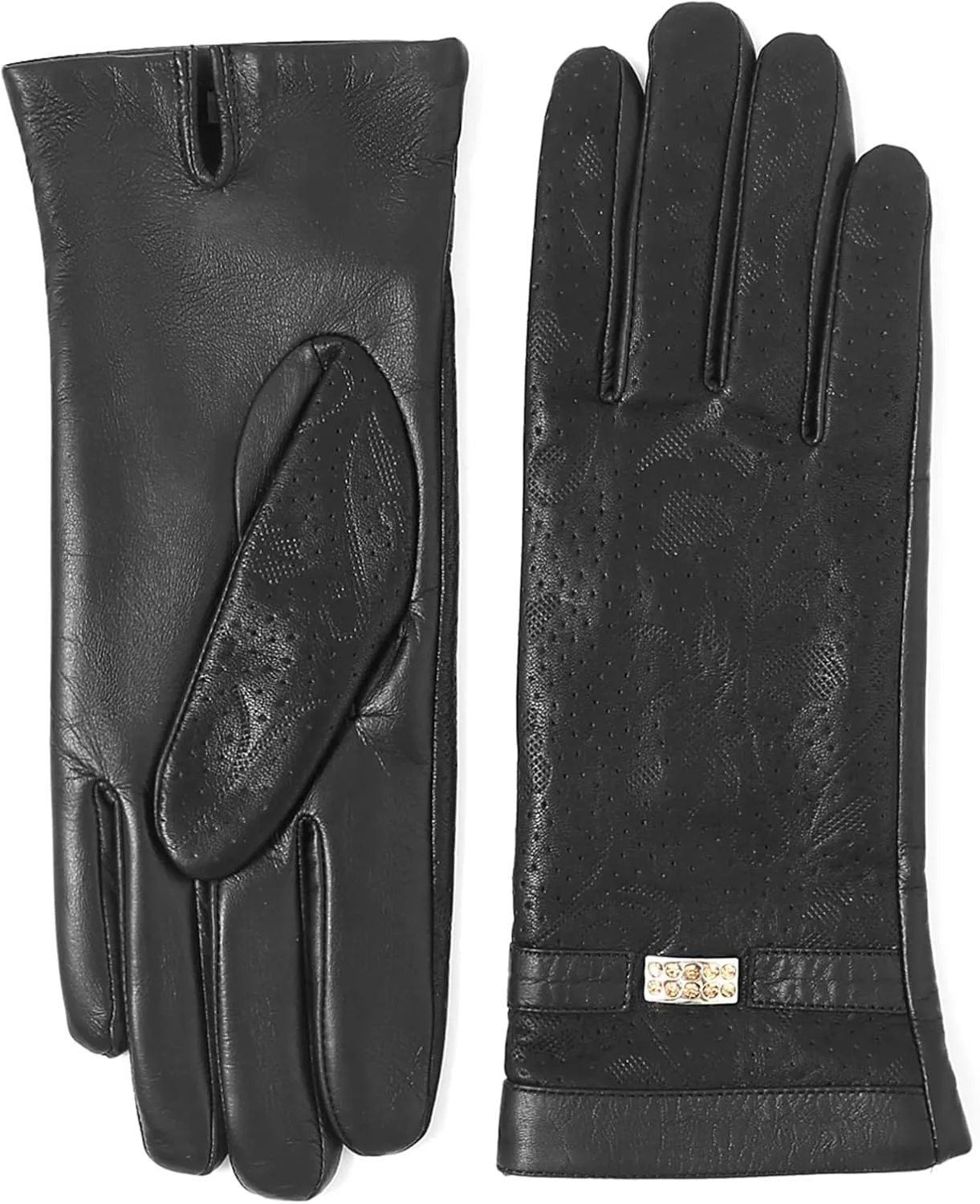 YISEVEN Women’s Sheepskin Leather Gloves with Floral Embroidery and Animal Print