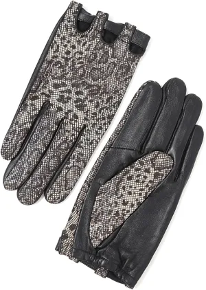 YISEVEN Women’s Sheepskin Leather Gloves with Floral Embroidery and Animal Print
